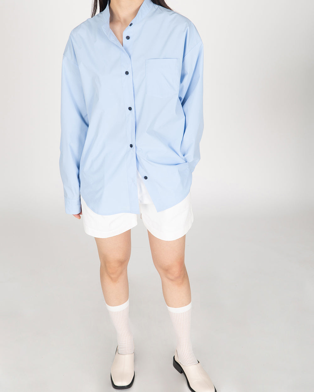 A Drop High neck Shirt - Sky Blue