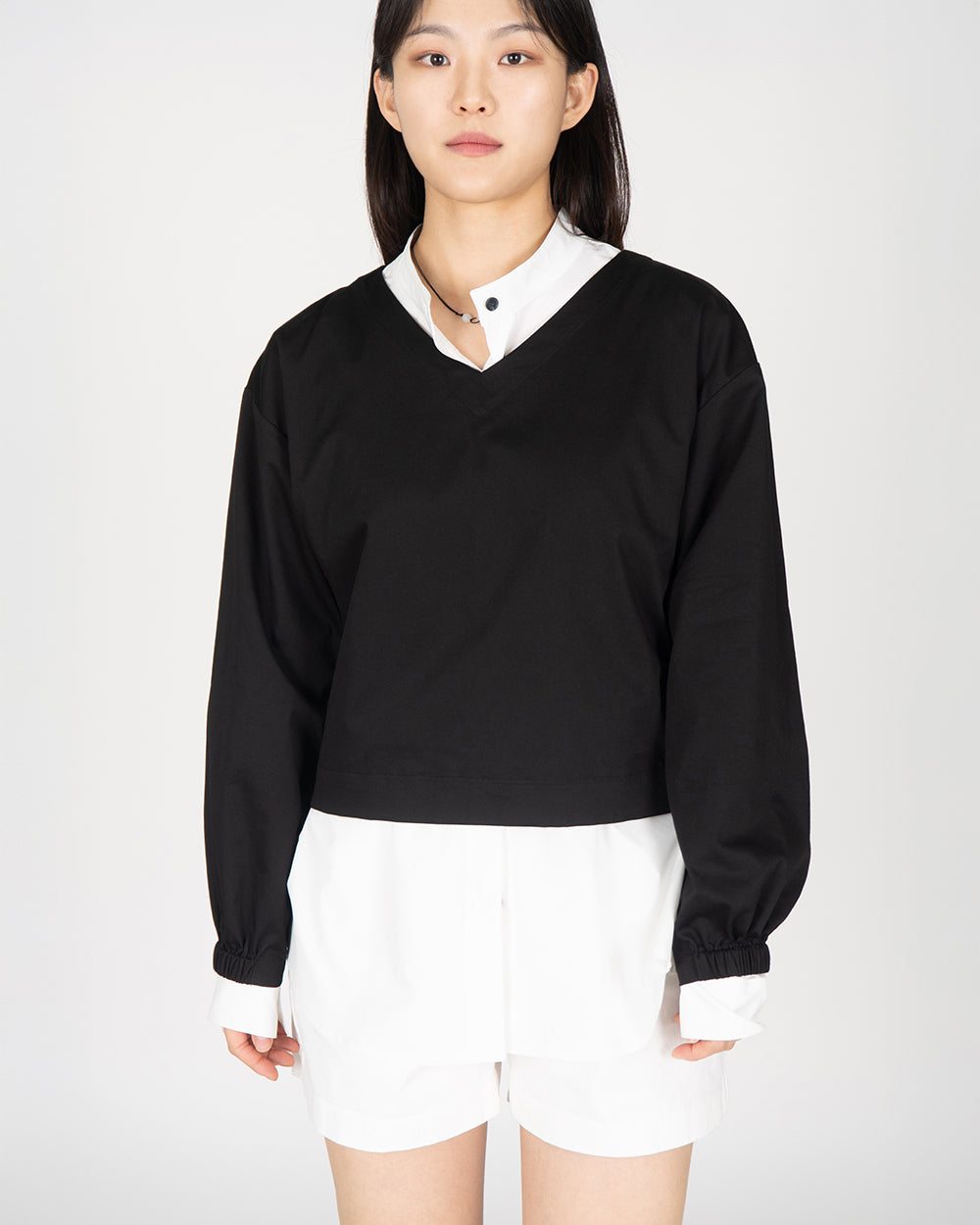 *Pre-order* V neck String Shirt - Black