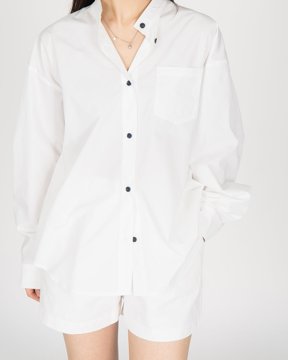 A Drop High neck Shirt - White