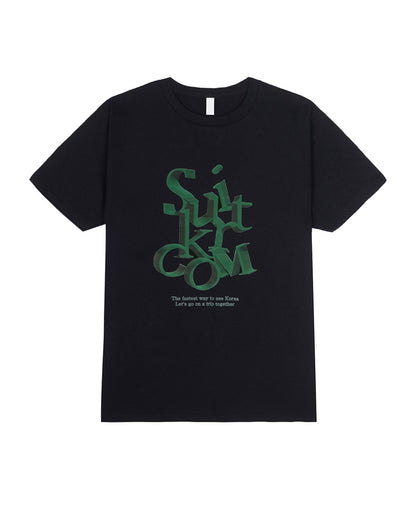 Suit Cursive Embroidery Print Tee – Black / White (Unisex)