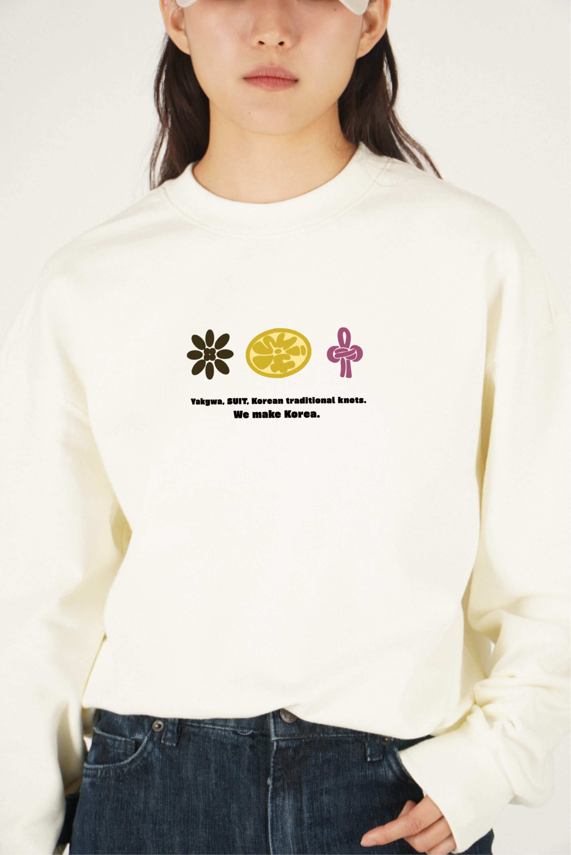 Yakgwa, SUIT, Korean Knot Sweatshirt - Black / White (Unisex)