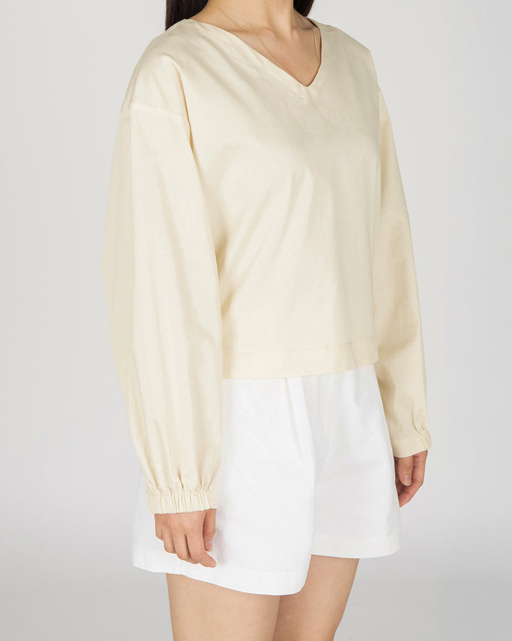 *Pre-order* V neck String Shirt - Butter Cream