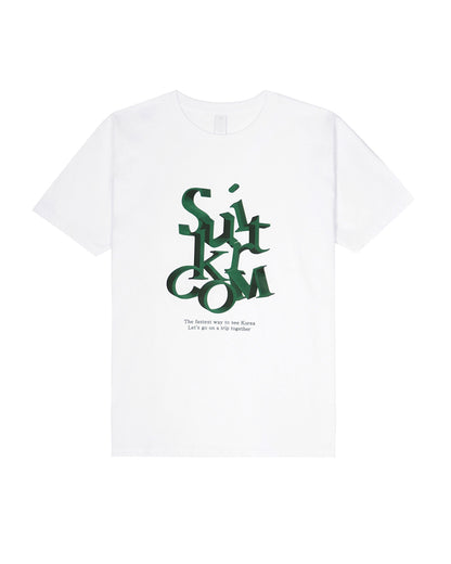 Suit Cursive Embroidery Print Tee – Black / White (Unisex)