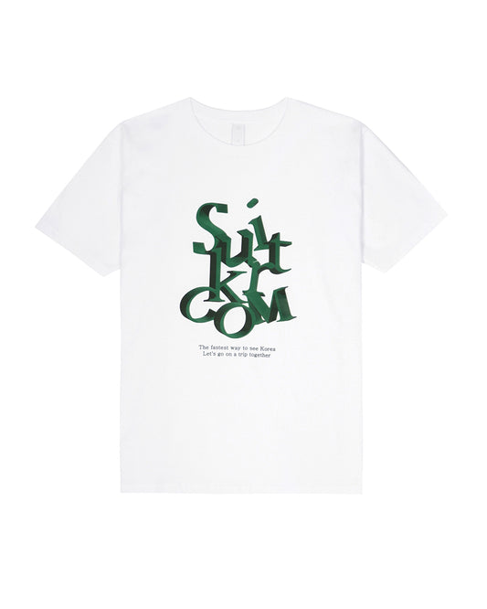 Suit Cursive Embroidery Print Tee – Black / White (Unisex)