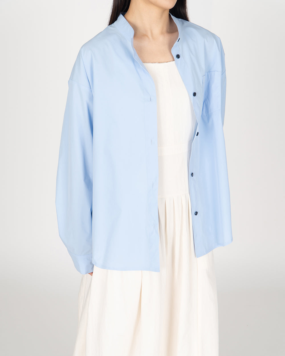 A Drop High neck Shirt - Sky Blue