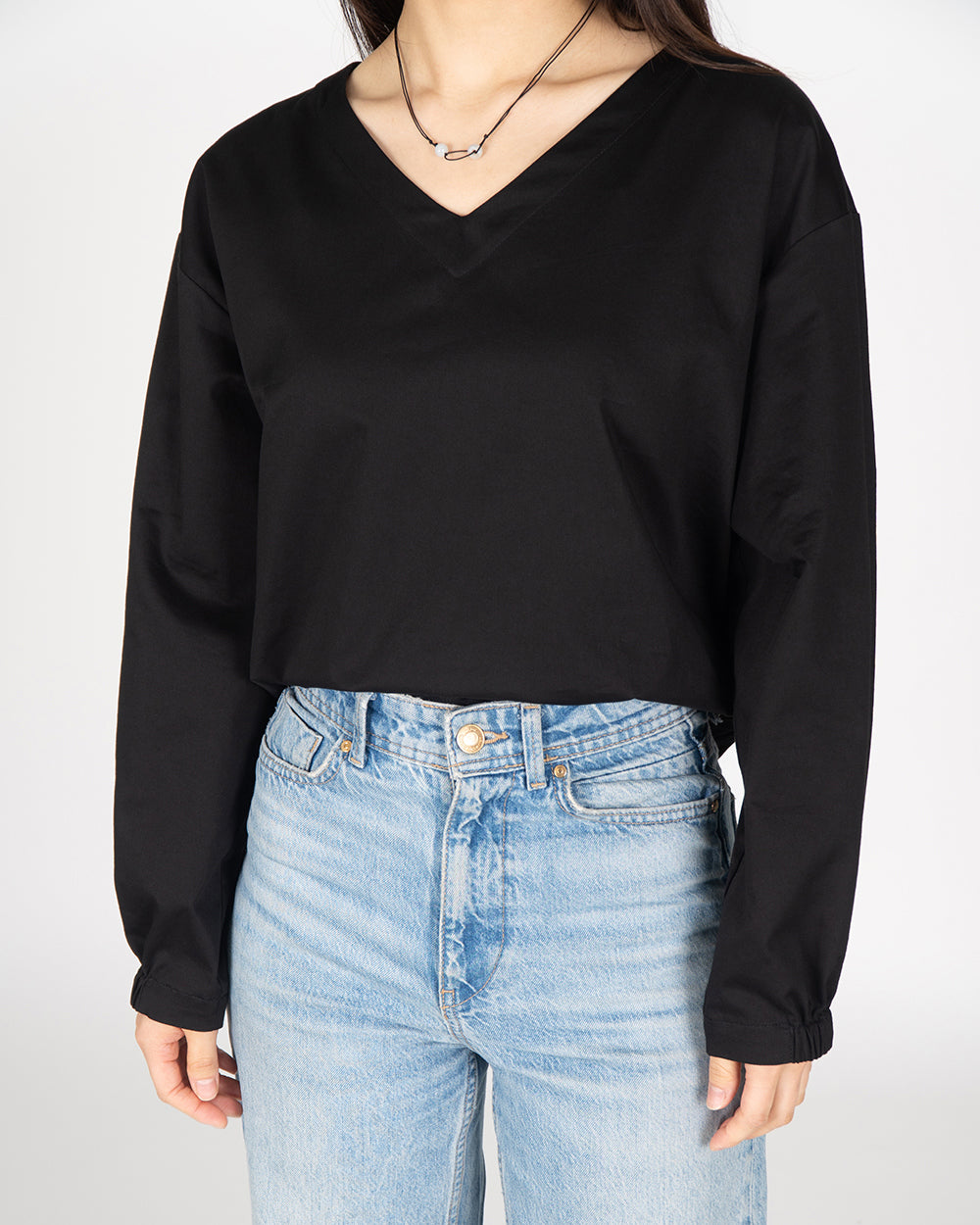 *Pre-order* V neck String Shirt - Black