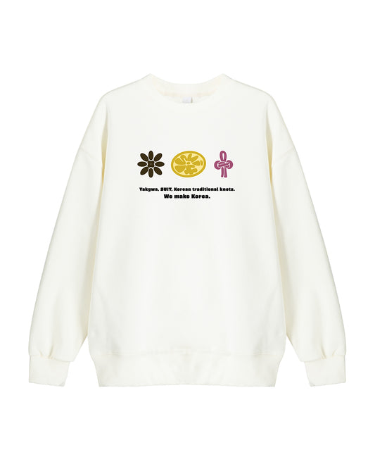 Yakgwa, SUIT, Korean Knot Sweatshirt - Black / White (Unisex)