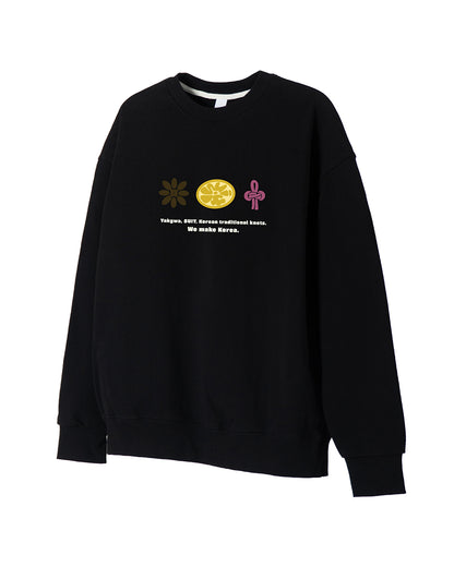 Yakgwa, SUIT, Korean Knot Sweatshirt - Black / White (Unisex)