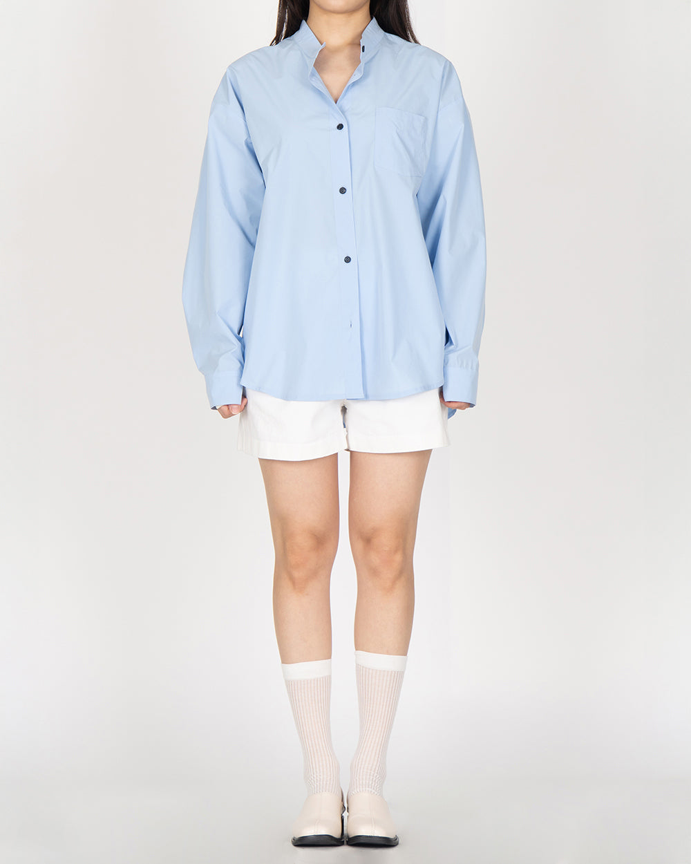 A Drop High neck Shirt - Sky Blue