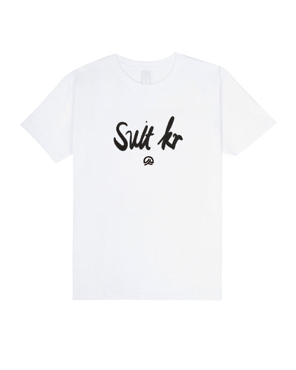 Suit Cursive Embroidery Print Tee – Black / White (Unisex)