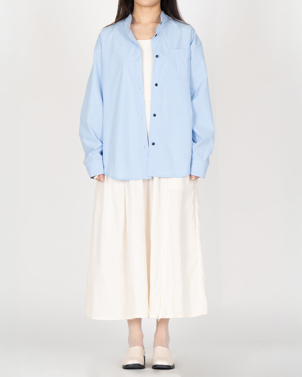 A Drop High neck Shirt - Sky Blue