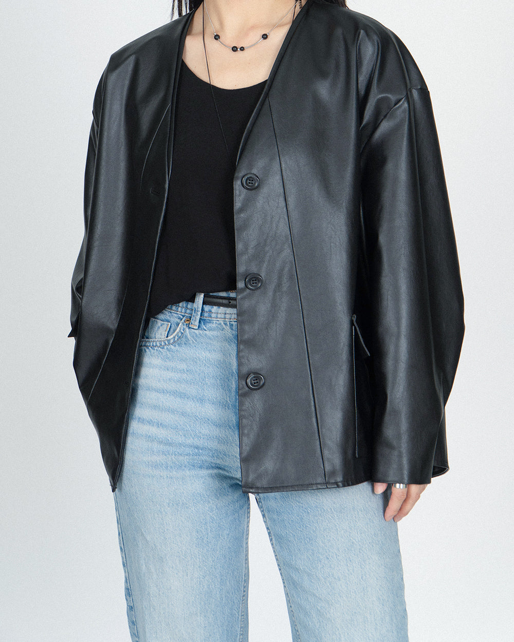 *Signature* Dojagi leather jacket - Black