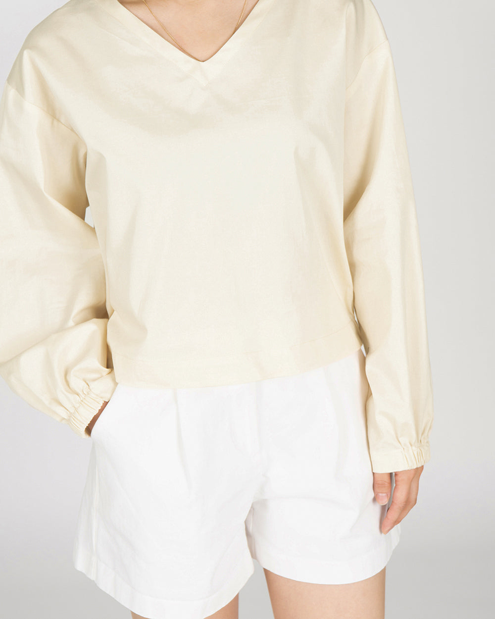 *Pre-order* V neck String Shirt - Butter Cream