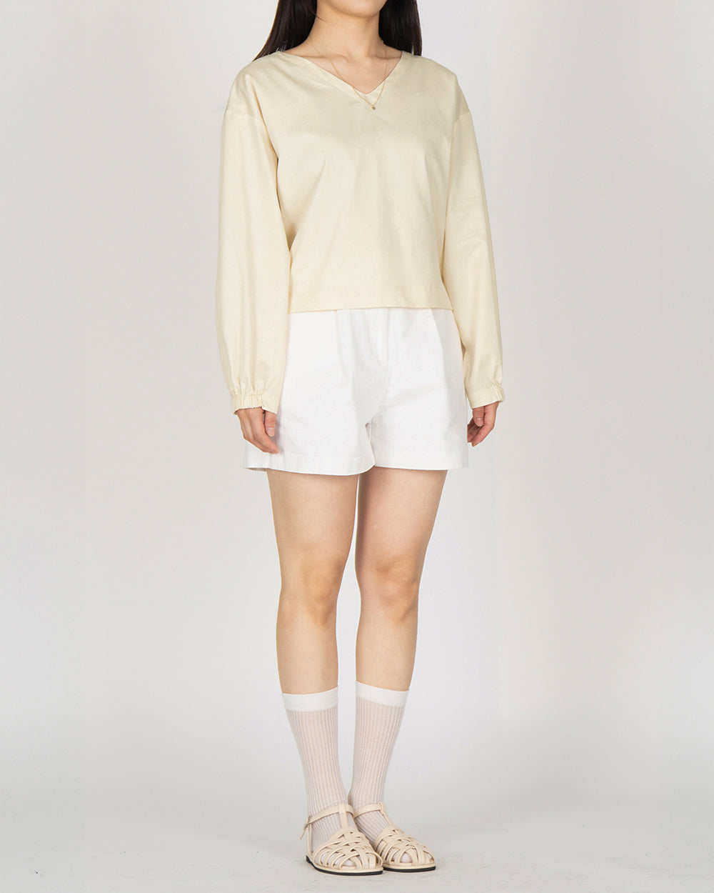 *Pre-order* V neck String Shirt - Butter Cream