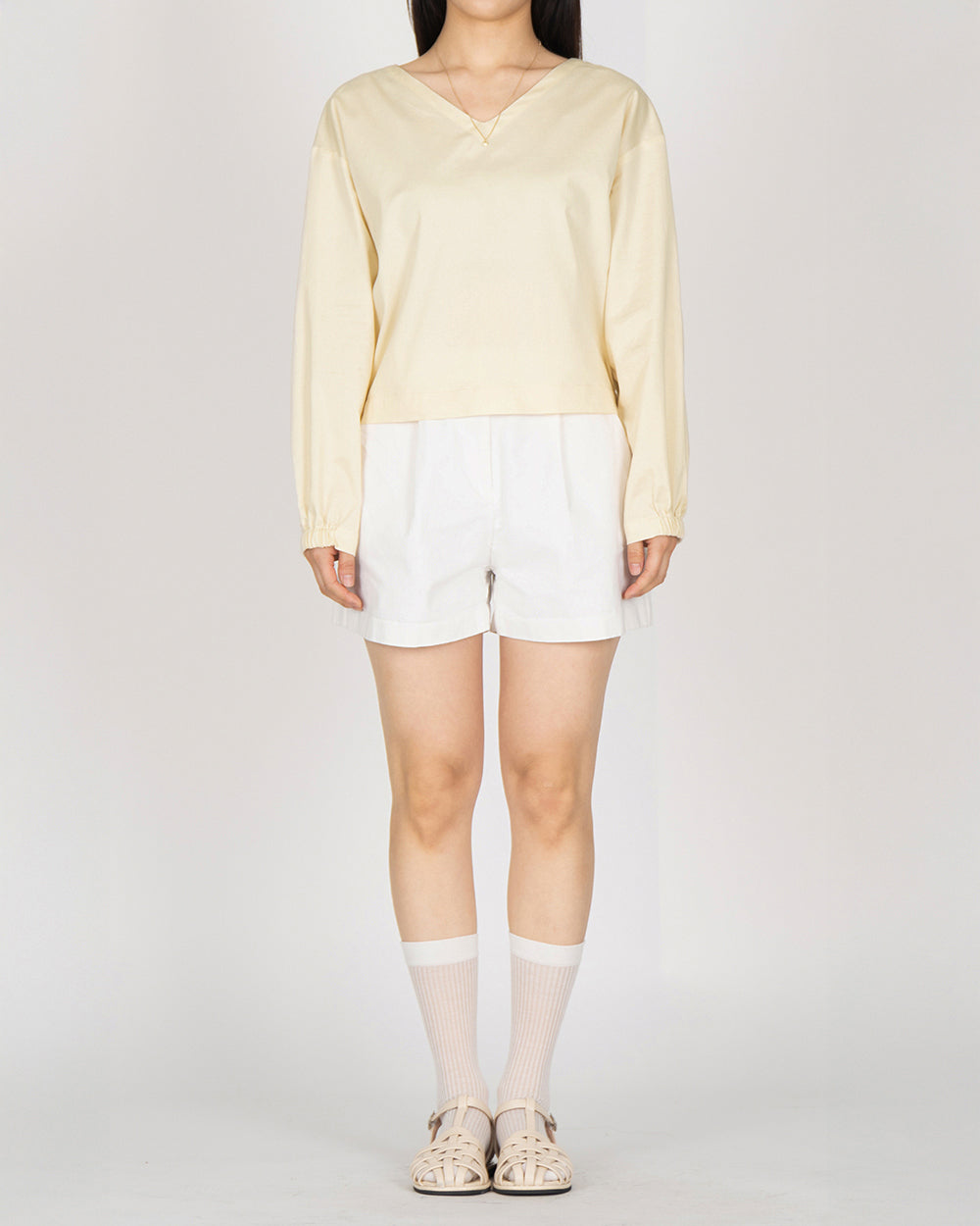 *Pre-order* V neck String Shirt - Butter Cream