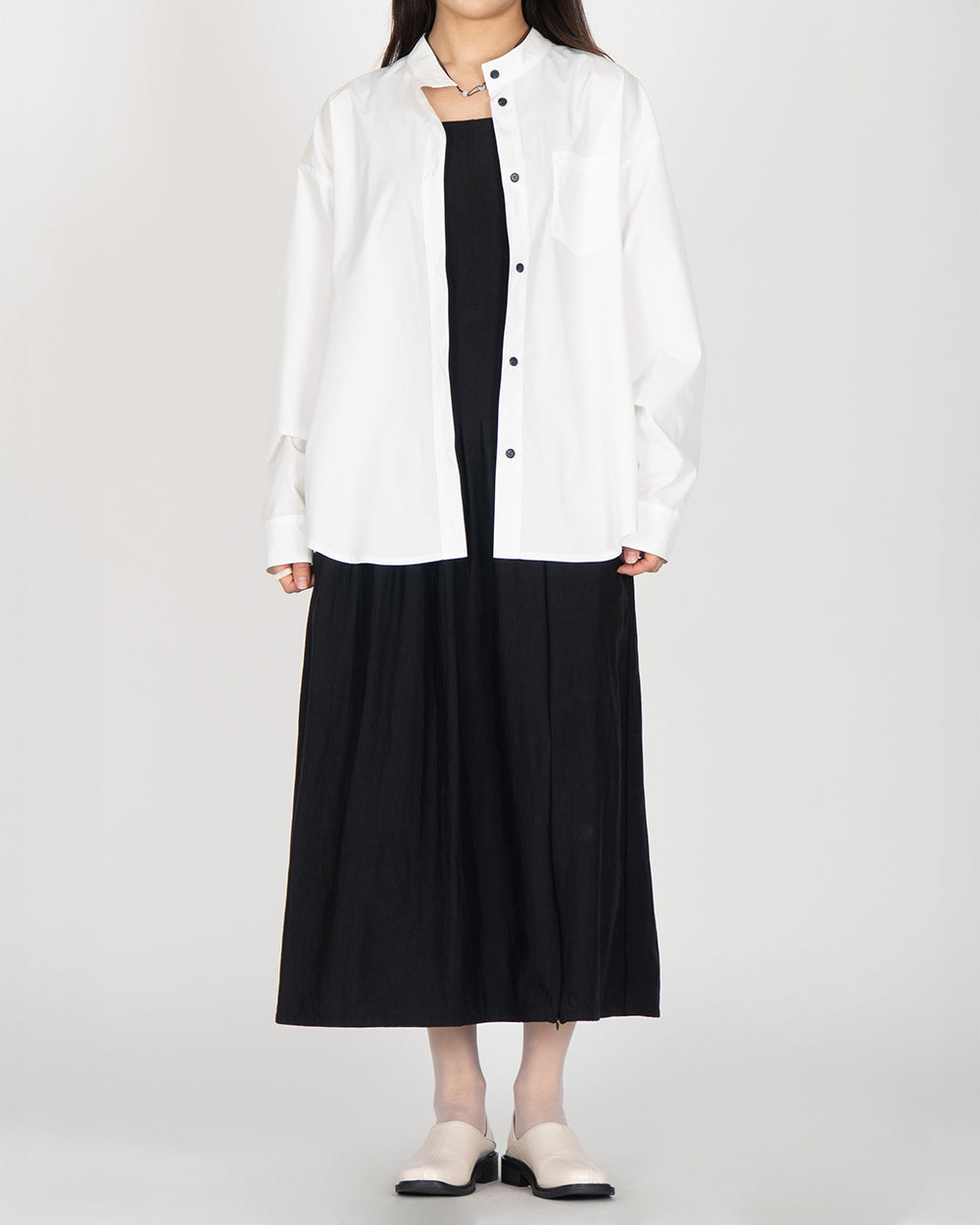 A Drop High neck Shirt - White
