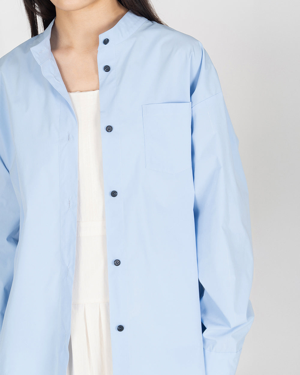 A Drop High neck Shirt - Sky Blue
